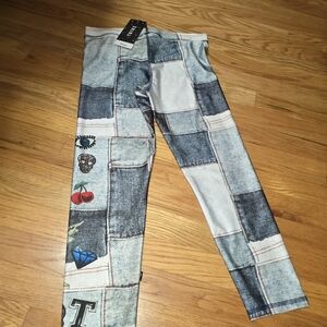 Terez Blue Patchwork Print Women Jeggings